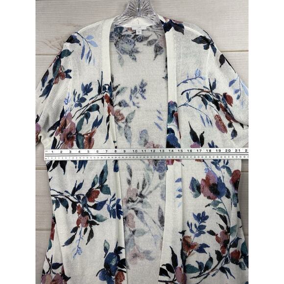J Jill Cardigan Womens XLP Linen Blend White Floral Boho Tunic Open Knit Relaxed - Picture 4 of 12
